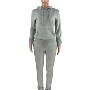 Outdoor Solid Plush Hoodie With Stack Pants
